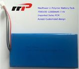 capacité élevée de lithium de 7.4V 12000mAh 7580150 de batterie ultra mince de polymère